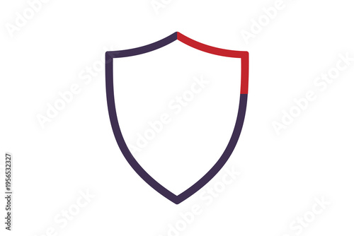 Minimalist shield icon featuring a dark purple outline with a striking red accent on the right side Vector