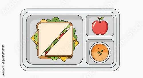 Healthy school lunch tray with sandwich apple and yogurt for balanced nutrition