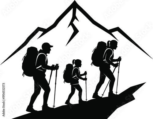 Family hiking adventure in the mountains