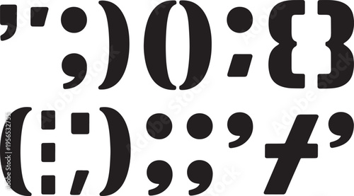 Set of Abstract Punctuation Marks and Typographic Symbols Including Semicolons and Parentheses