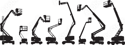 Set of Construction Machinery Vector Icons Featuring Telescopic Boom Lifts and Aerial Work Plat