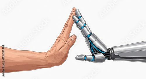 Human hand meeting futuristic robotic arm symbolizing collaboration in advanced technology