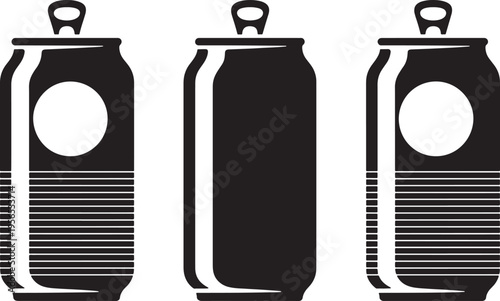 Three Beverage Cans with Circular Labels Minimalist Vector Illustration Design Element Set
