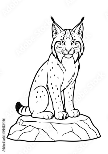 A lynx sitting on a rock looking alert