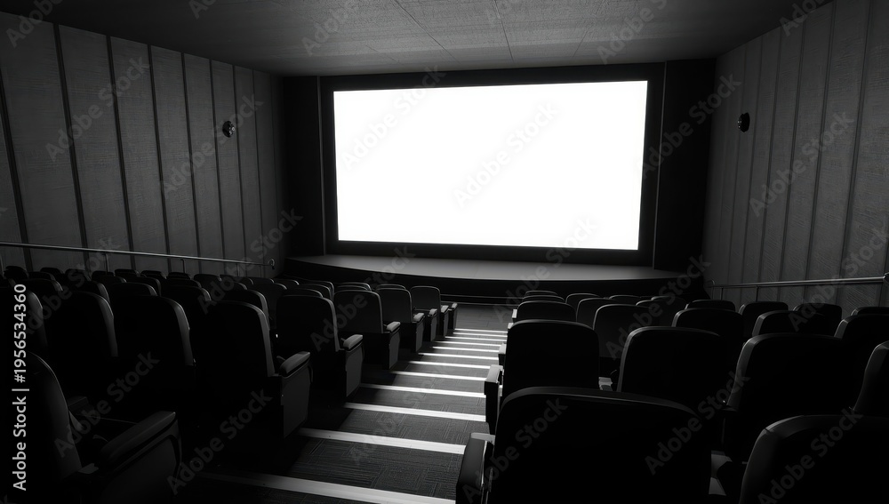 Fototapeta premium Theater in Brazil featuring black seats and a white screen. Empty auditorium mockup.