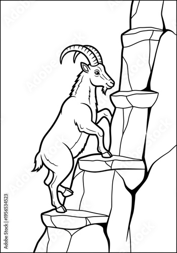 A goat standing on a stack of pillars
