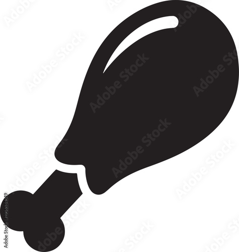 A simple black silhouette icon of a fried chicken leg piece with a small highlight on the surface Vector, illustration