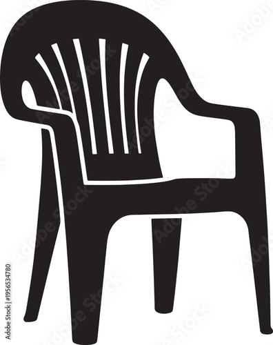A simple black silhouette illustration of a classic plastic patio chair on a plain white background Vector, illustration