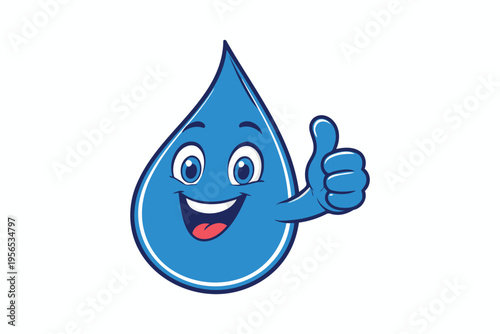 A cheerful blue water droplet cartoon character giving a positive thumbs up gesture on white Vector