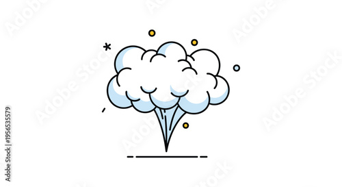 Simple cartoon style cloud or smoke puff with small colorful dots and stars around it on a white background.