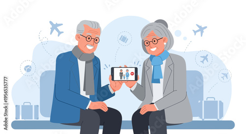 Senior Couple Staying Connected with Family Through Video Calls While Traveling Abroad