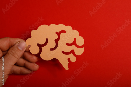 Paper brain held in hand ag...