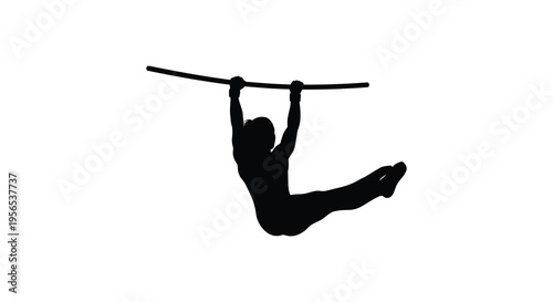 A person performing a gymnastic exercise on a bar silhouette