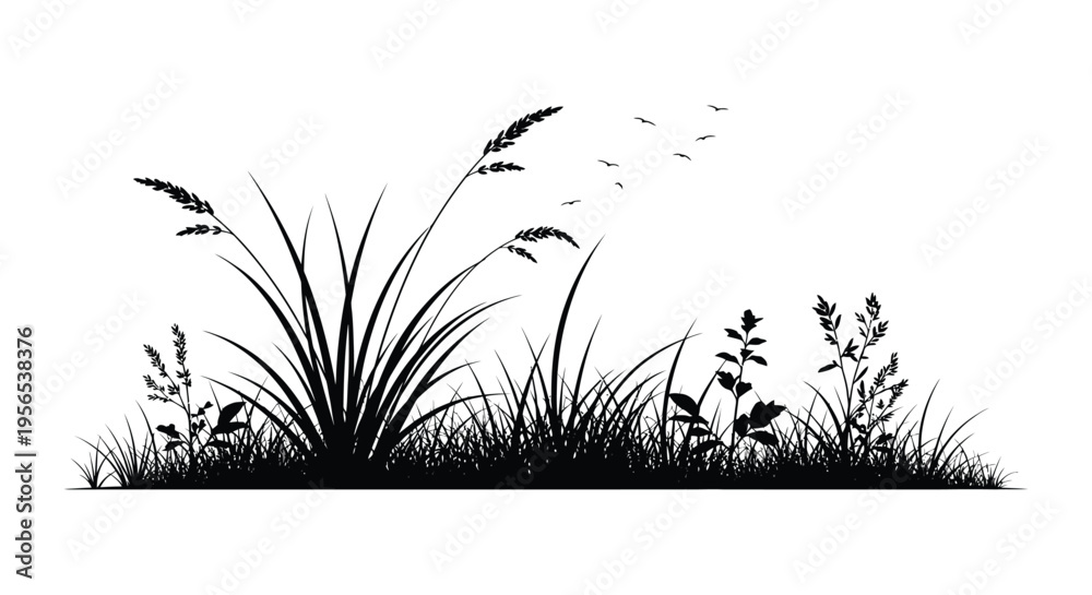 Fototapeta premium Black vegetation against a white background a striking silhouette