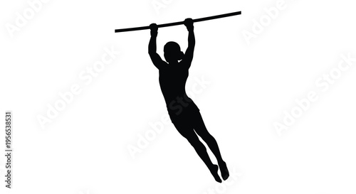 Athlete performing a pull up exercise against a white background silhouette