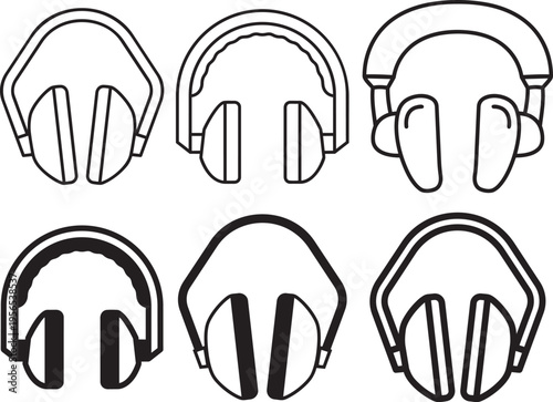 Headphone Collection: A minimalist presentation of various headphone designs, showcasing the essence of audio enjoyment, communication and immersive sound experiences.
