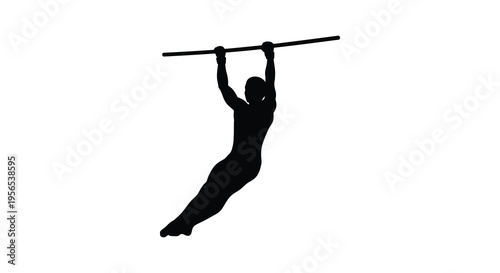 A person performs a pull up exercise depicted in black silhouette