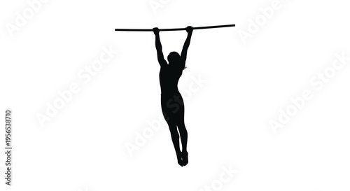 A woman performing a pull up exercise stark black silhouette