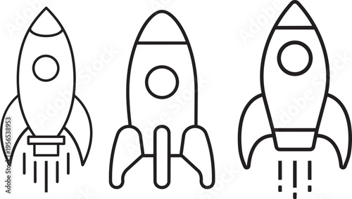 Rocket Launch Vector: A minimalist illustration of three rockets ascending, capturing the essence of space exploration and technological advancement.