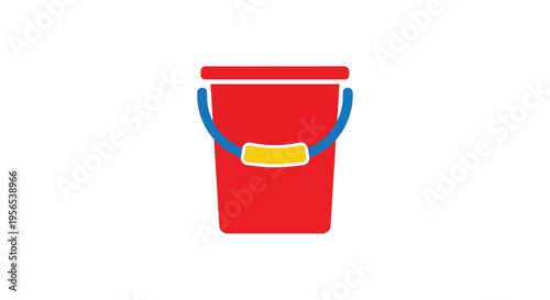 Simple illustration of a red bucket with blue handles silhouette