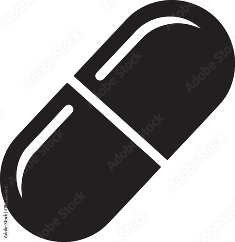 A simple black icon representing a medical pill or capsule isolated on a plain white background Vector, illustration