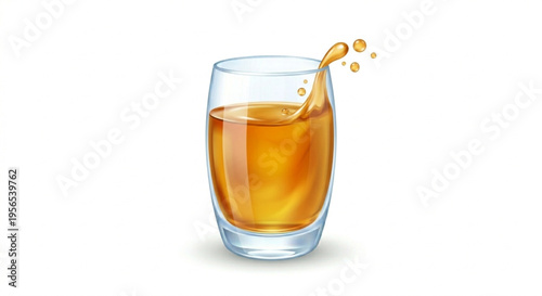 Sweet maple syrup splash in glass cup, honey or caramel liquid vector, gradient mesh on white background