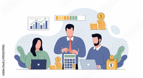 Business people calculating finances and managing investments for financial growth.