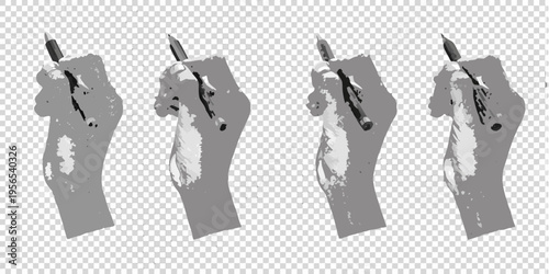 Four blurred images of a hand holding a pen sequential motion