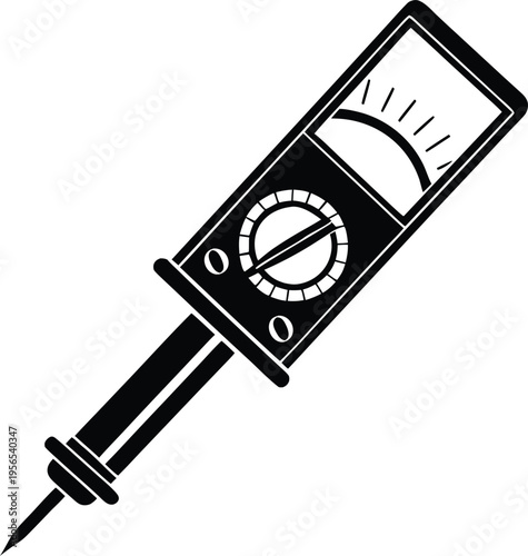 A black and white vector illustration of an electronic testing tool with a dial and gauge display Vector, illustration