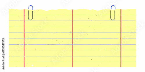 Two blue paperclips attached to a yellow lined notepad