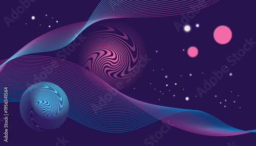 Abstract space background, outer space, cosmic illustration, banner with planets and geometric shapes