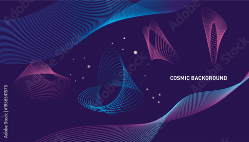 Abstract space background, outer space, cosmic illustration, banner  with planets and geometric shapes