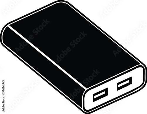A minimalist black and white icon illustration of a portable power bank for mobile charging needs Vector, illustration