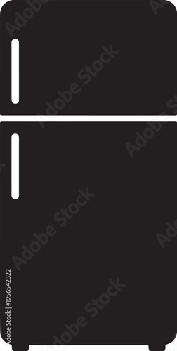A minimalist black and white vector icon of a standard two door household kitchen refrigerator unit Vector, illustration