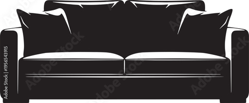 A minimalist black and white vector illustration of a comfortable two seater living room sofa Vector, illustration