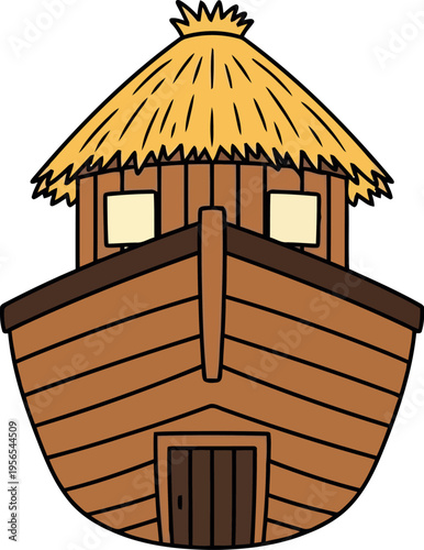 Cartoon Noah's Ark Illustration with Wooden Planks and Straw Roof for Religious and Educational Use