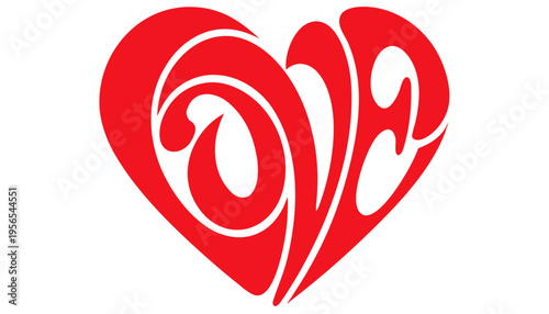 Bold Red Heart With Cursive Love On White Background