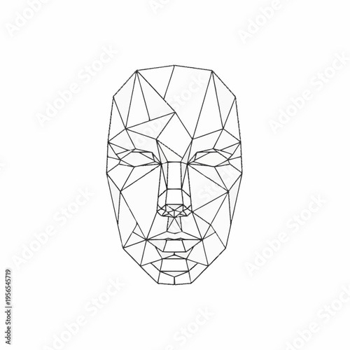 Abstract geometric human face wireframe on a white background.