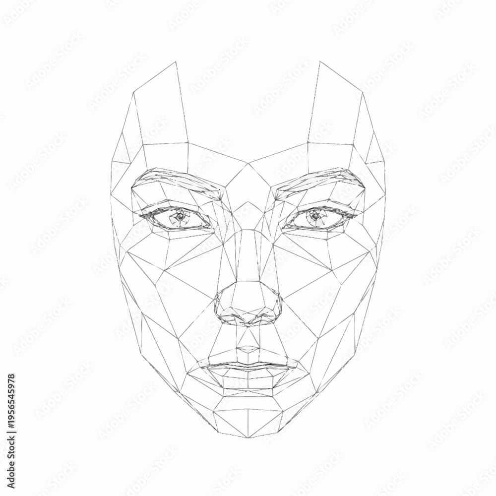 Fototapeta premium Geometric Wireframe Face Outline on White Background.