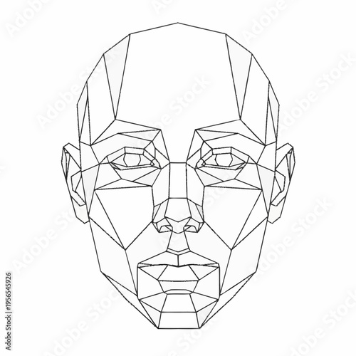 Geometric human face outline representing digital identity and technology.