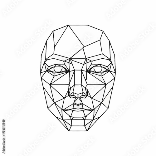 Geometric human face outline representing technology and identity.