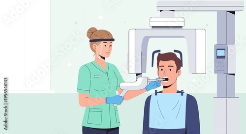 Dentist Performing Panoramic X-ray on Patient for Dental Health Checkup