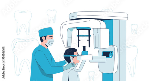 Dentist Performing Panoramic X-ray on Patient with Dental Machine