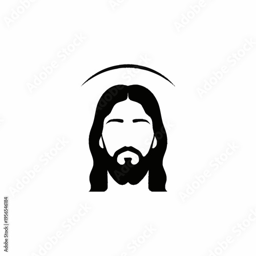 Cuadro en lienzo Jesus Christ head with halo icon in black and white.
