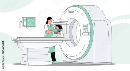 Dentist Performing Dental CT Scan for Patient's Oral Health Diagnosis