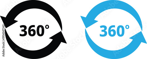Two circular arrow icons representing a full three hundred sixty degree view for digital media Vector