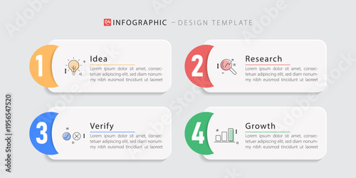 Infographic template. 4 Step timeline journey, Flat simple infographics design template. presentation graph. Business concept with numbers 4 options or steps vector illustration.