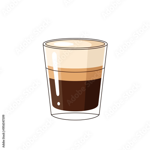 Layered Coffee Drink Illustration: Espresso, Cream, and Foam in a Clear Glass