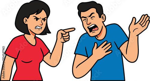 Angry Couple Arguing and Fighting, Heated Relationship Conflict Cartoon Style vector illustration

