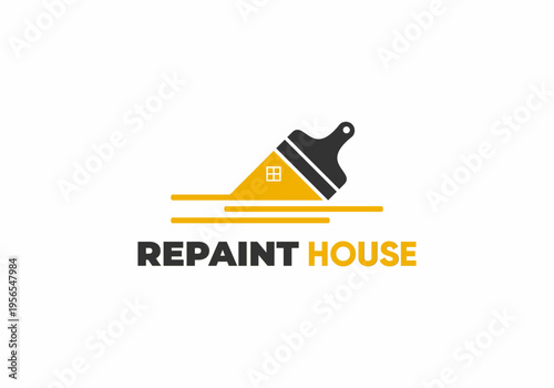 yellow paint house icon illustration and black brush logo vector